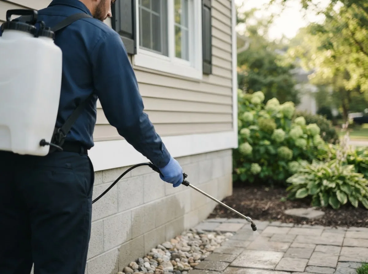 Pest control technician inspecting a home in Stromsburg, NE